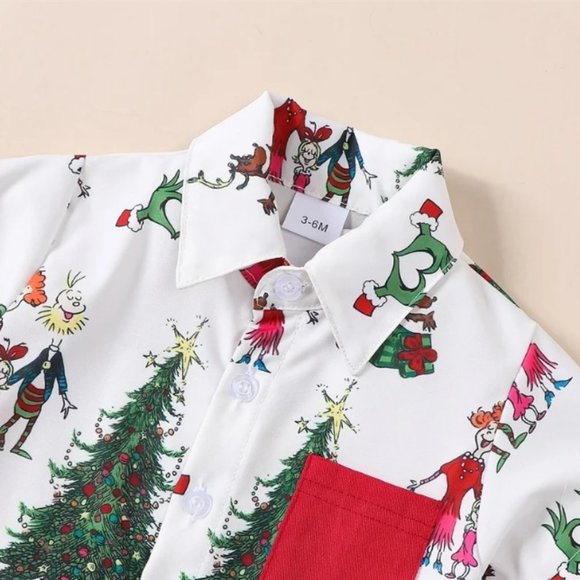 Grinch Who Stole Christmas Boys Buttons Shirt & Shorts Outfit Set - Picture 2 of 6